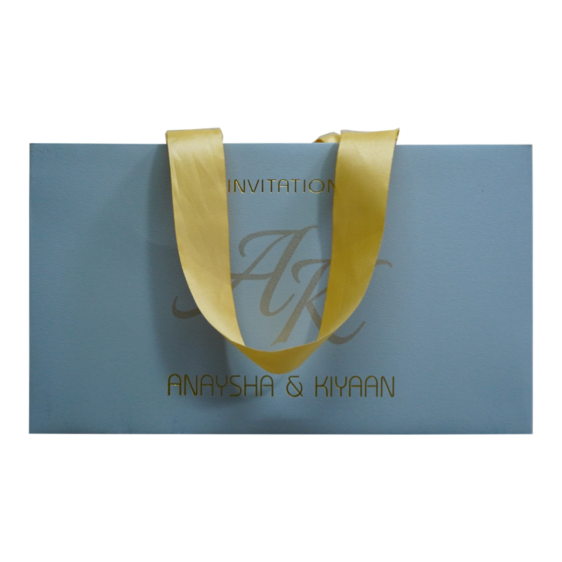 Blue Grey Fabric Sweet Box Invitation-KRC30820