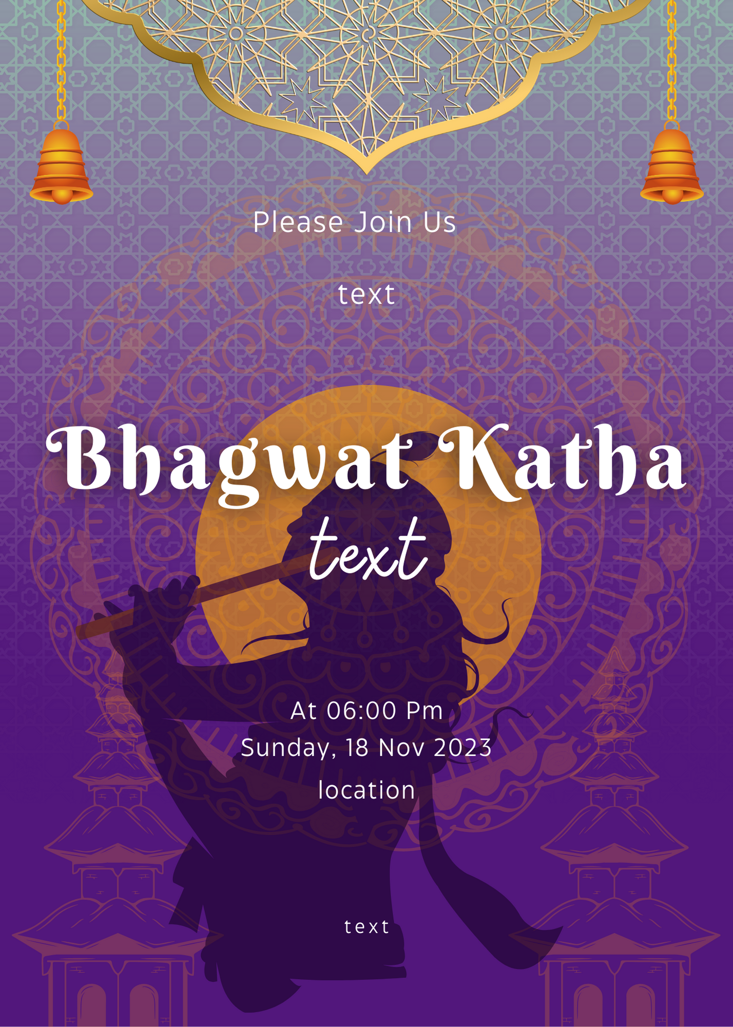 Violet Designed Bhagwat Katha Invitation-King of Cards