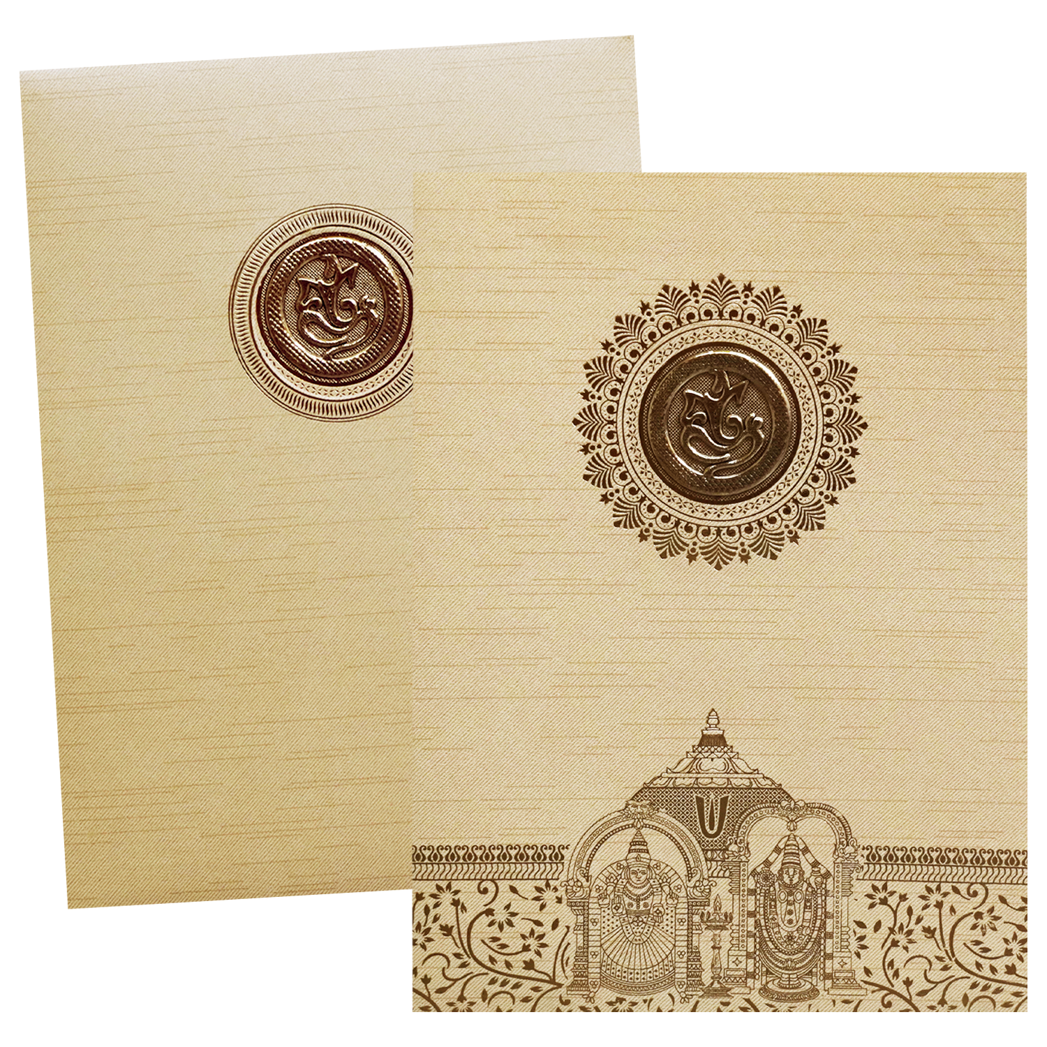 Cream Ganesha Cut Wedding Card-KNRM8705C
