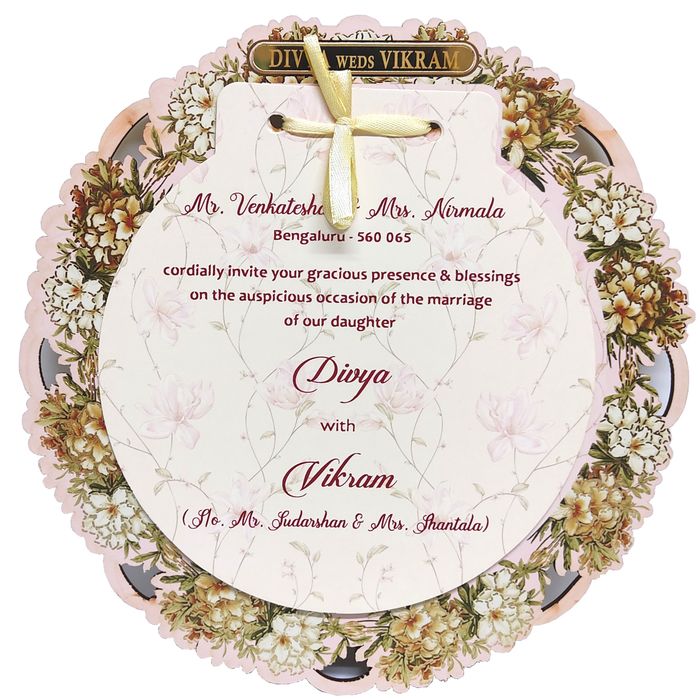 Pink Laser Cut MDF Board Wedding Card-KNKA8059-King of Cards