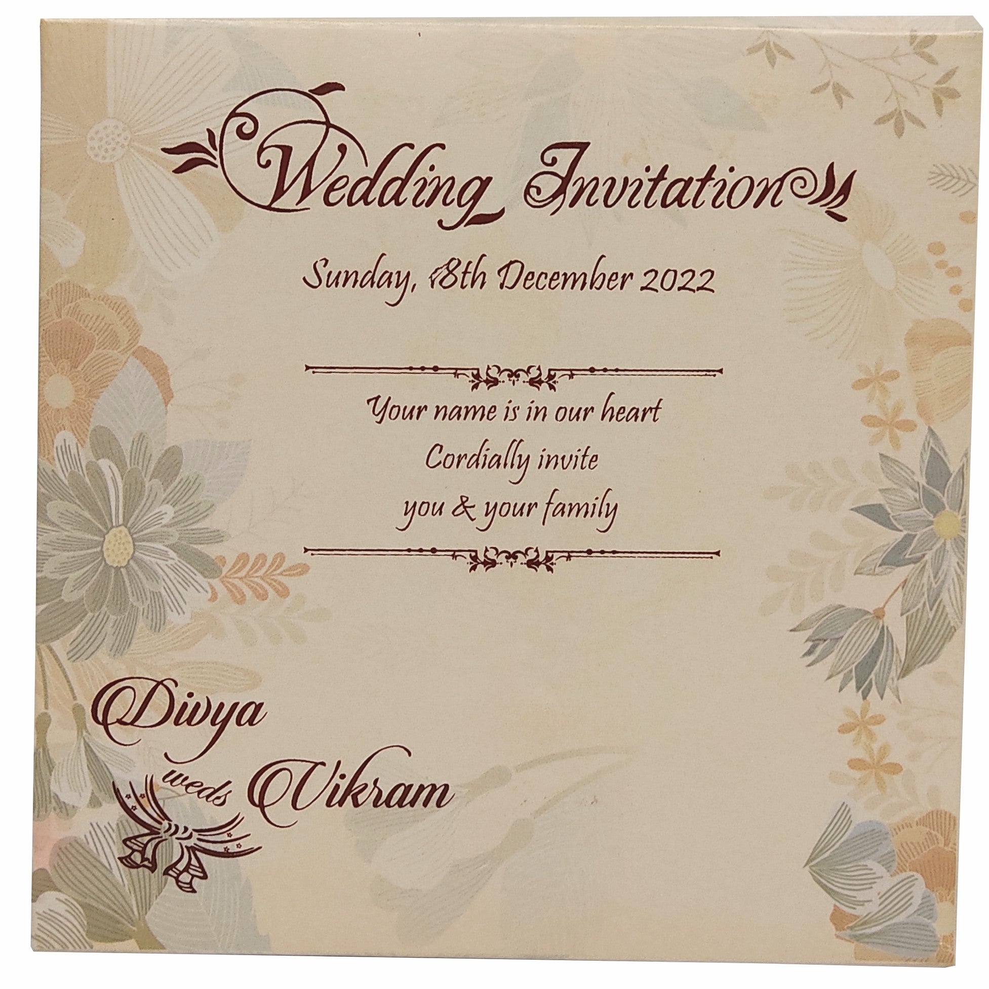 Pink Padded Floral Wedding Card In Offset Print-KNC5602P