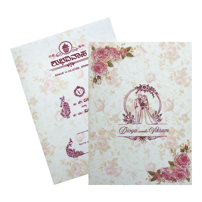 Pink Classic Uncoated Floral Invitation Card In Offset-KNKC4041-King of Cards