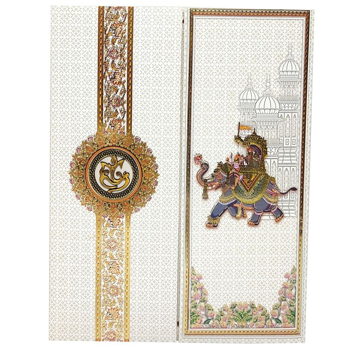 Royal Door Opening Invitation Card with Bride and Groom on Elephant - KNKJ1101-King of Cards