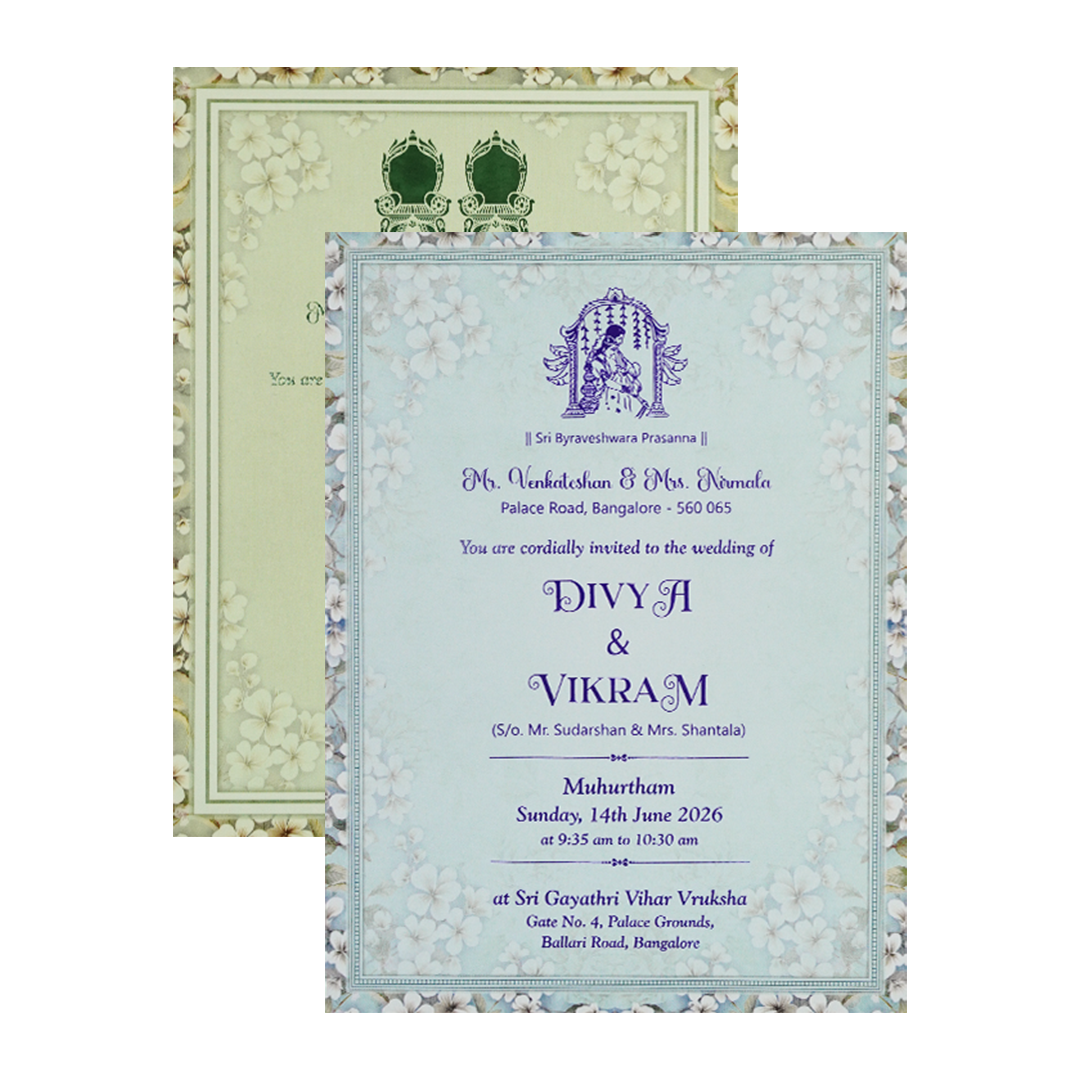 Blue Door-Style Floral Padded Invitation Card - KNPO9533G
