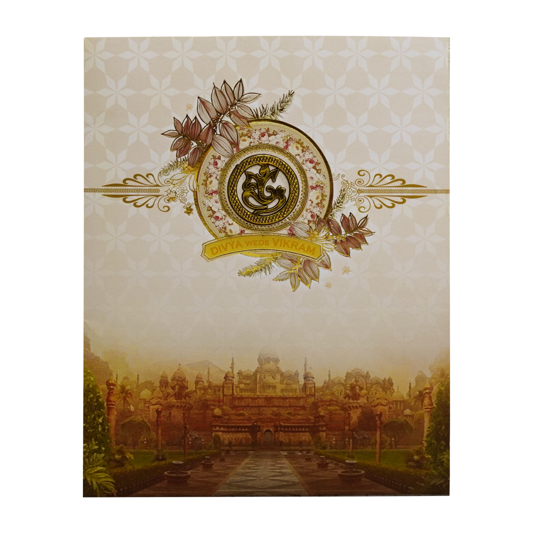 Cream Palace Wedding Invitation Card-KNKJ1109