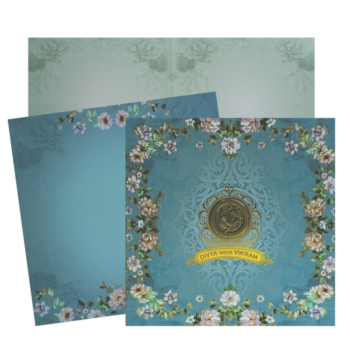 Greyish Blue Wedding Invitation-KNKD8106