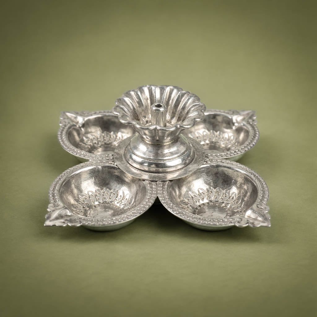 Decorative Silver Plated Panchpali Oil Lamb Set-GRI0765