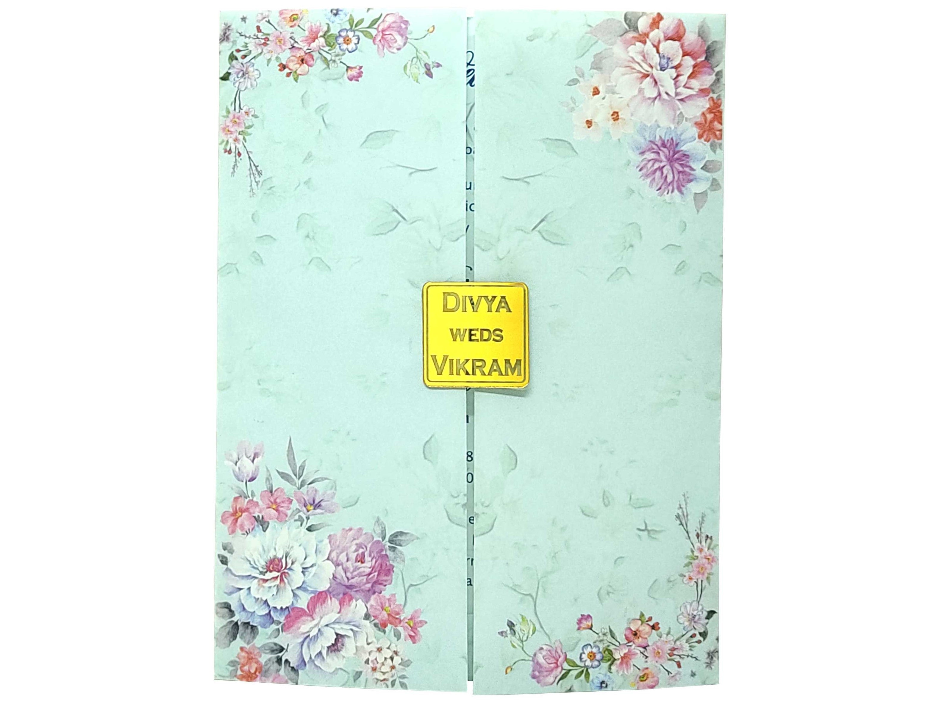 Blue Floral Door Type Invitation Card-KNK9701LB