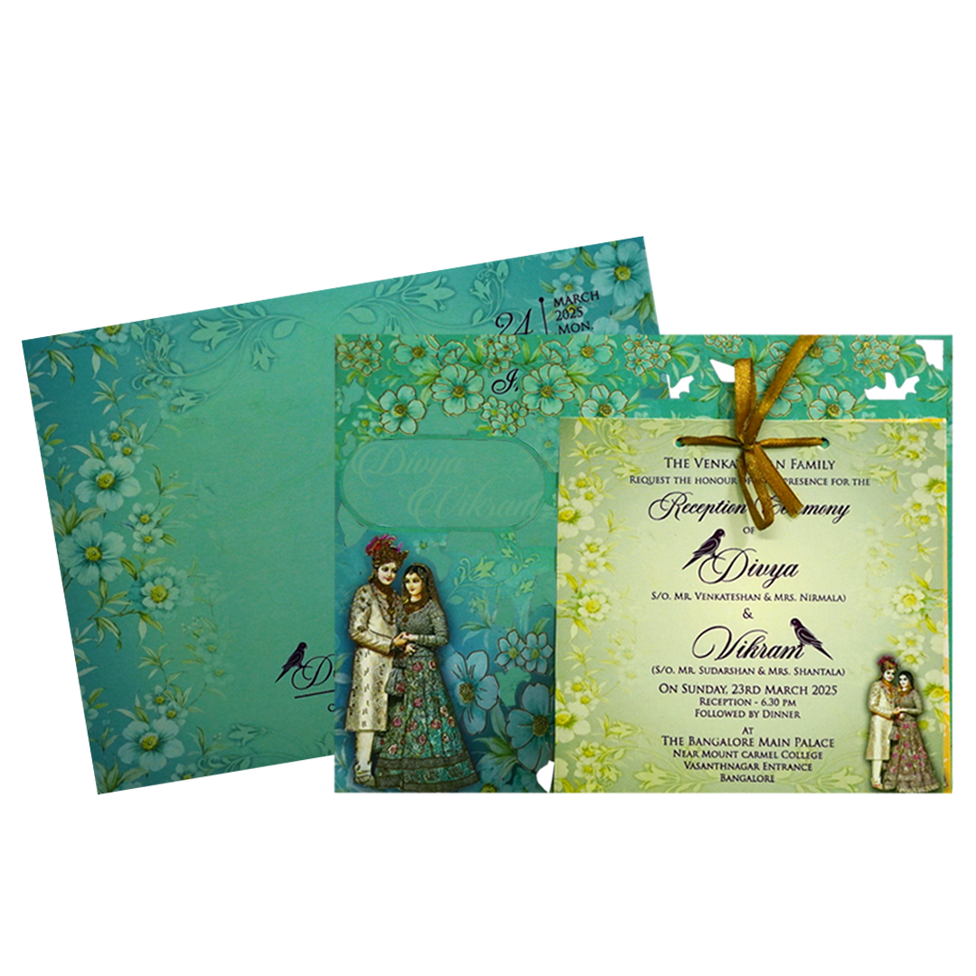 Green Bride Groom MDF Wedding Card-KNKO7603