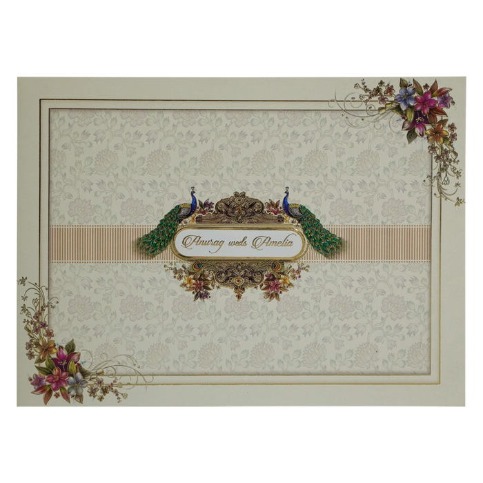 Cream Peacock Floral Invitation Card-King of Cards
