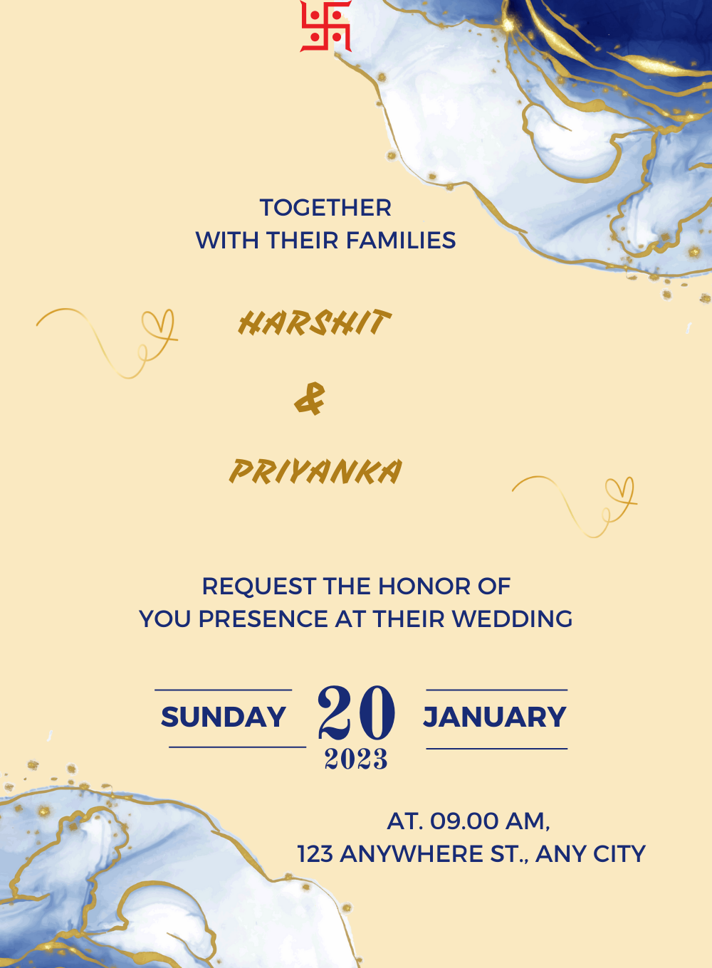 Gold Couple Jain Wedding Invitation-AAJWI005