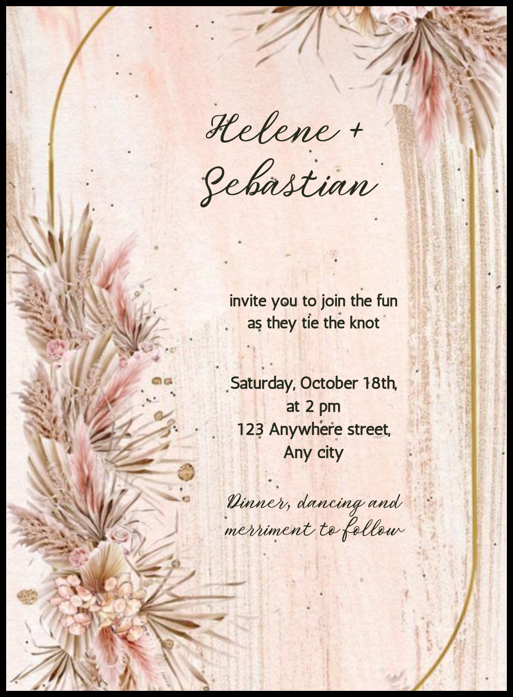 Gold Frame Floral wedding Invitation-AAFWI017