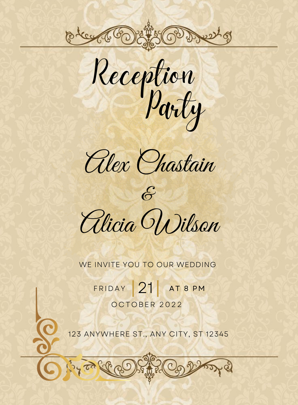 Golden Flourish Reception Party Invitations-AARPI034