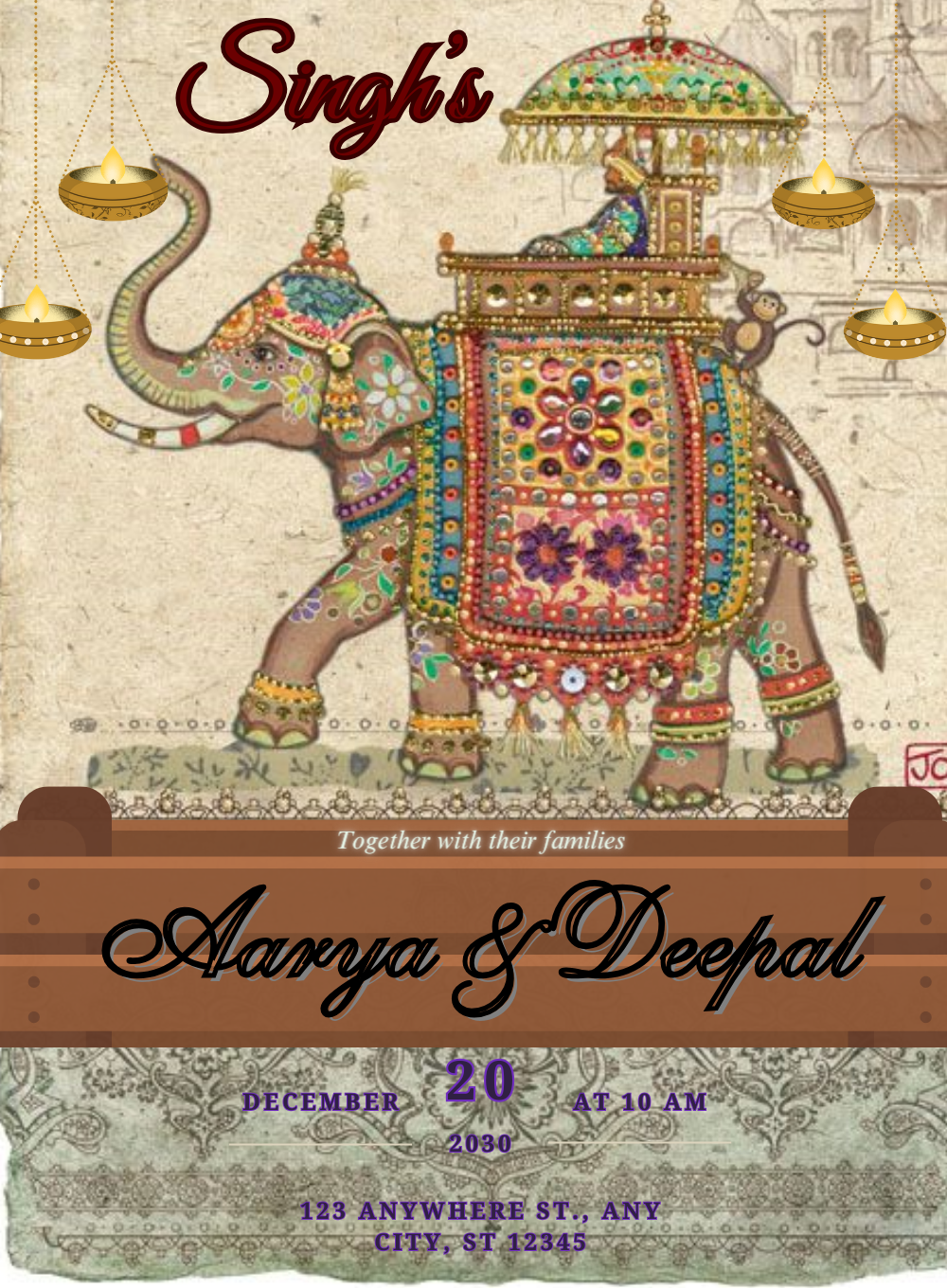 Golden Grandeur Traditional Wedding Invitation-AATWI016
