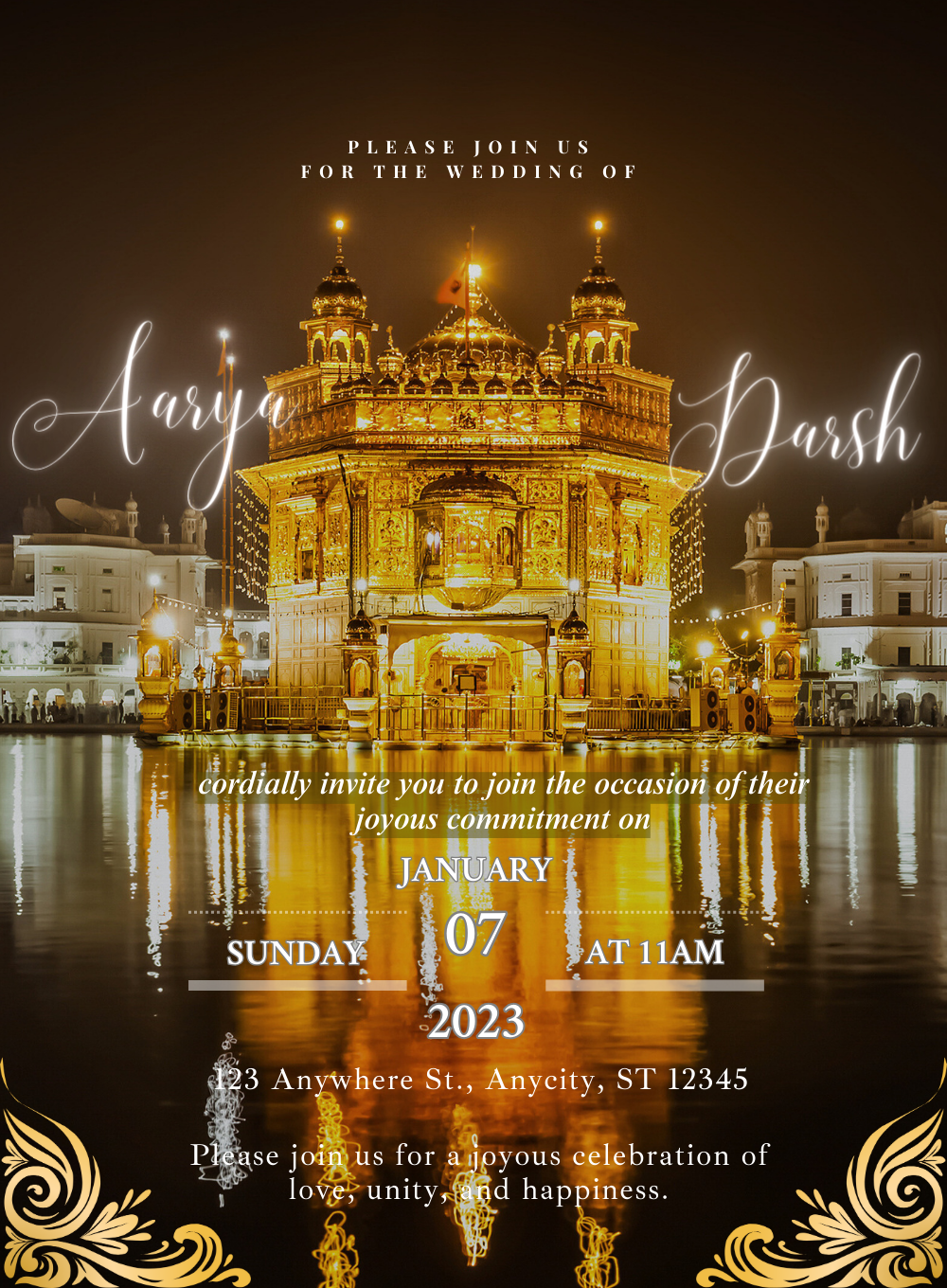 Golden Radiance Punjabi Wedding Invitations-AAPUN016