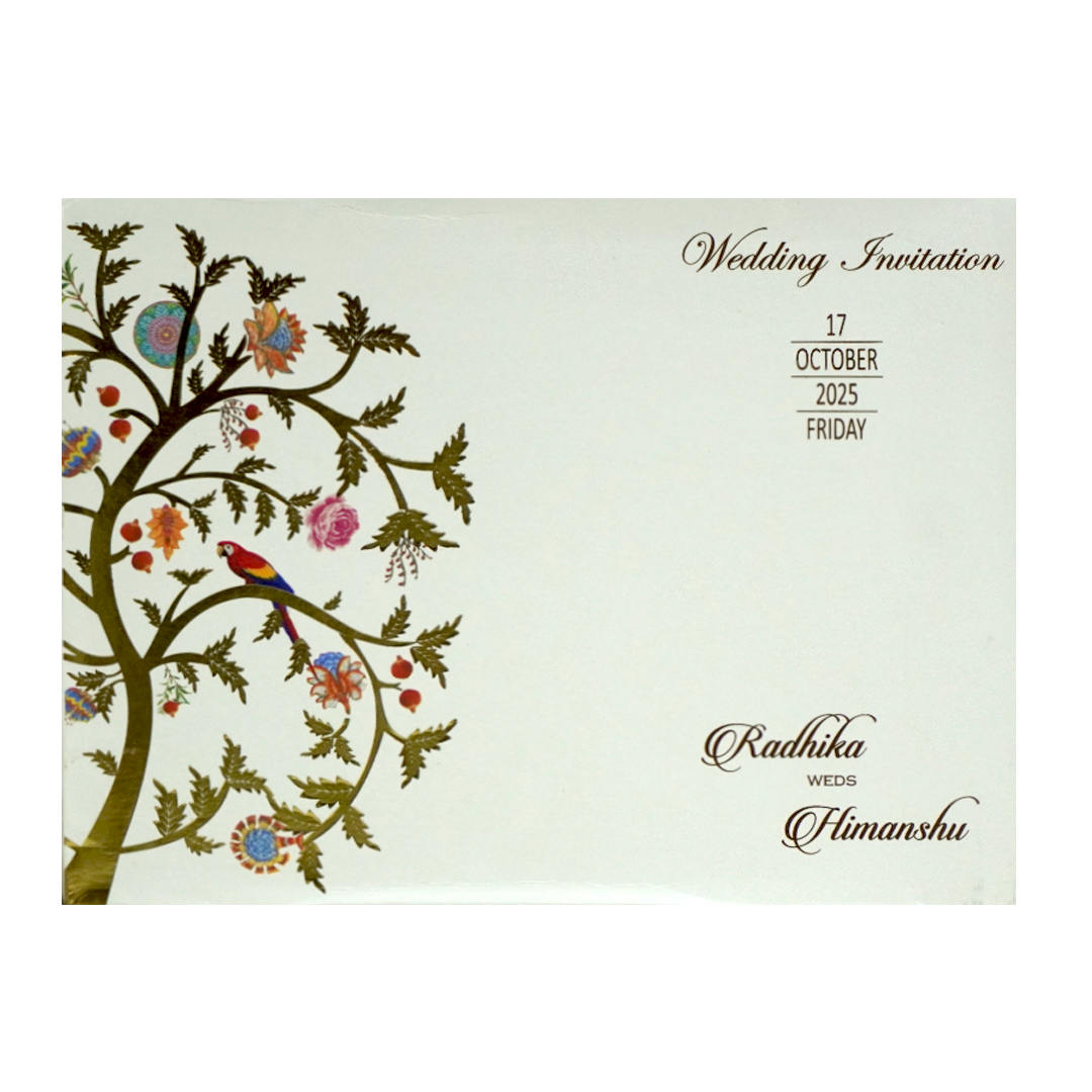 White Gold Foil Tree Wedding Card-KBM04380