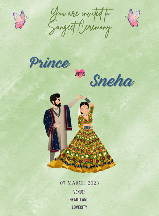 Green Butterflies Sangeet Invitation-AASAN007