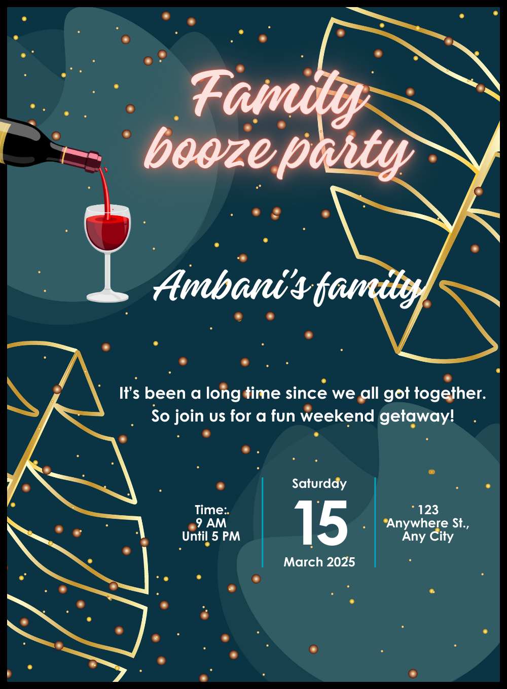 Green Crimson Family Booze Night Invitation-AAFOO007