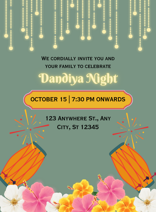 Green Drums Dandiya Invitations-AADDI008