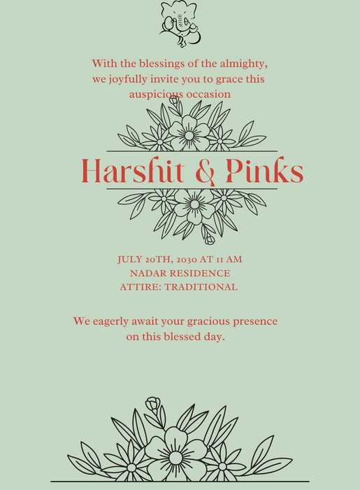 Green Floral South Indian Wedding Invitation-AASIW008