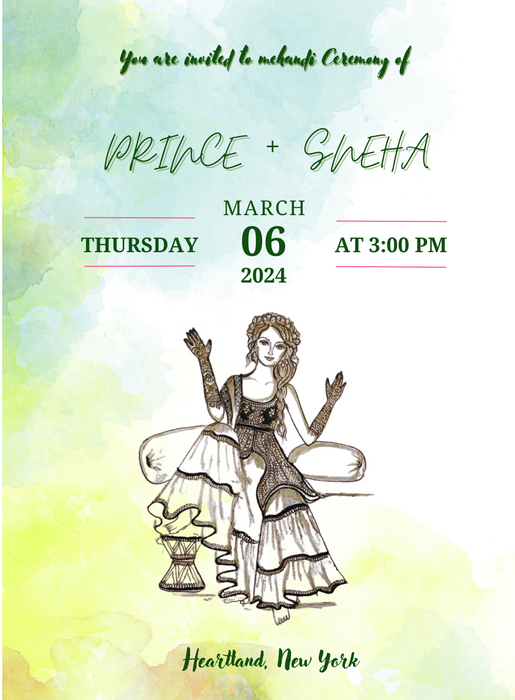 Green Love Mehndi Ceremony Invitation-AAMCI032