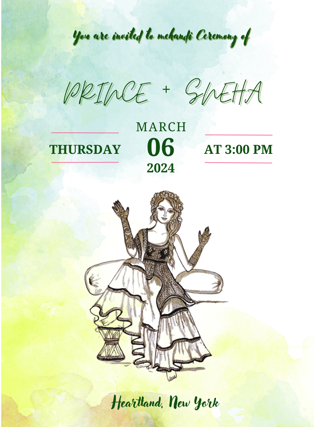 Green Love Mehndi Ceremony Invitation-AAMCI032