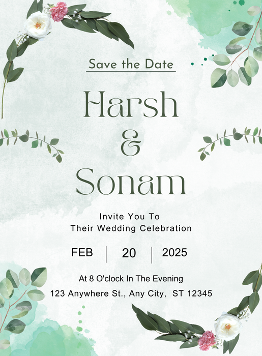 Green Watercolor Save The Date Invitation-AASTD023| King of cards