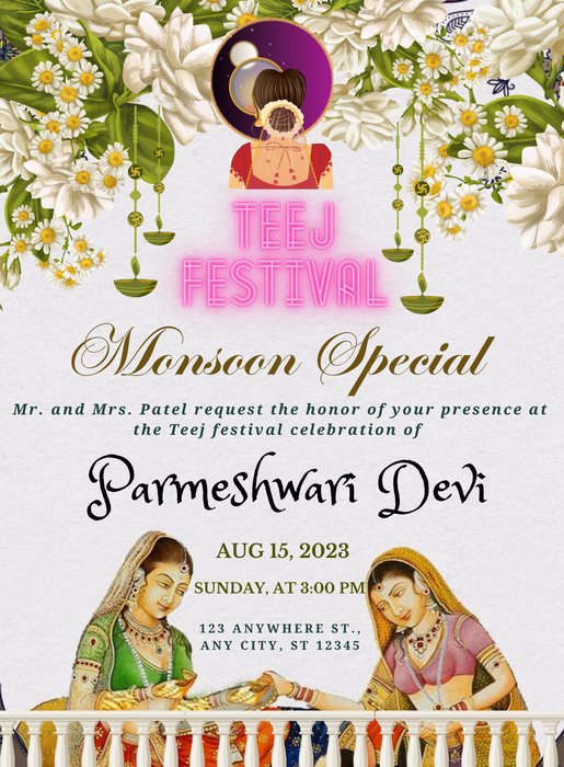 Grey Diya Teej Invitation-King of Cards