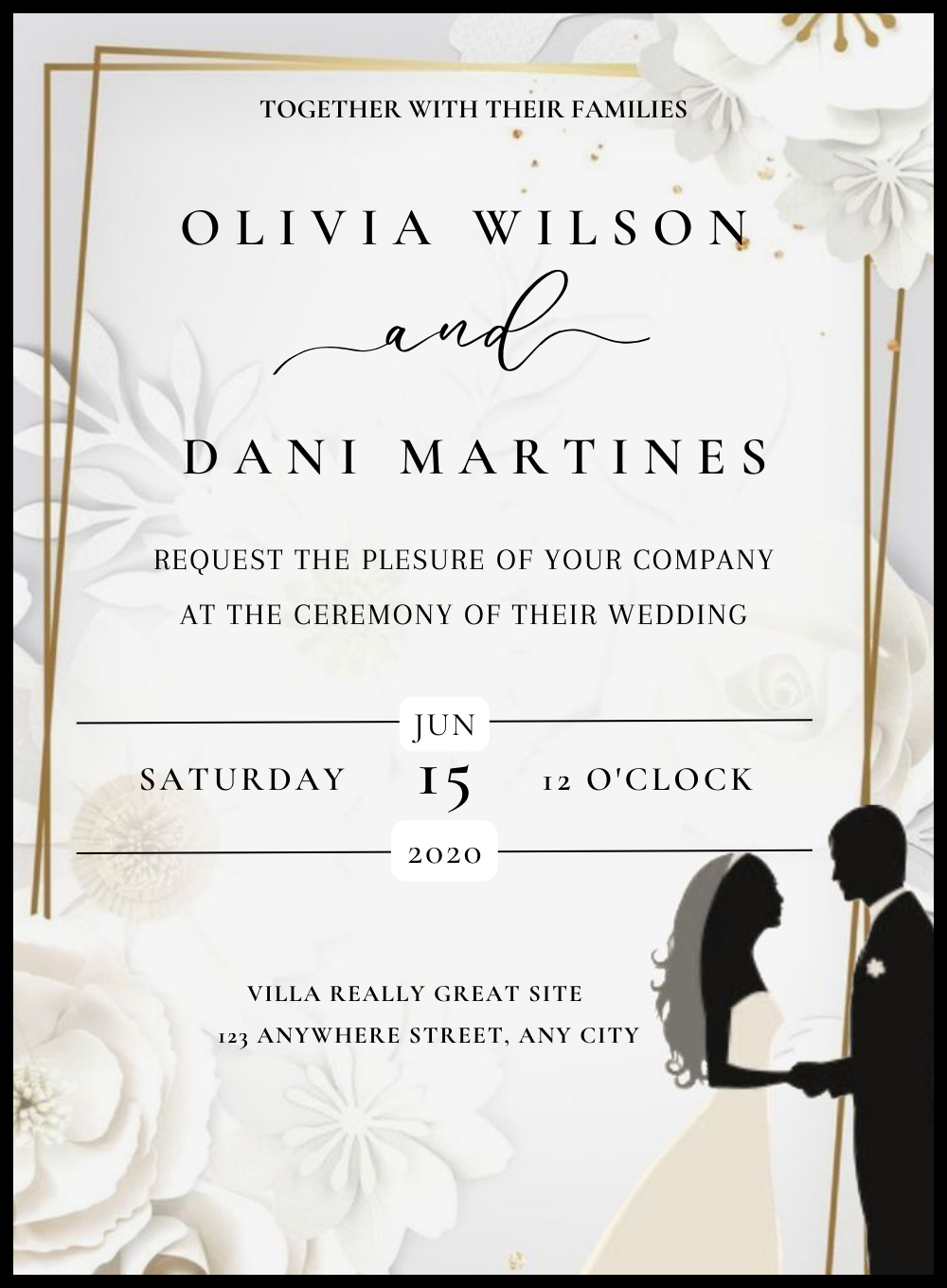 Grey Silhouette Floral wedding Invitation-AAFWI014