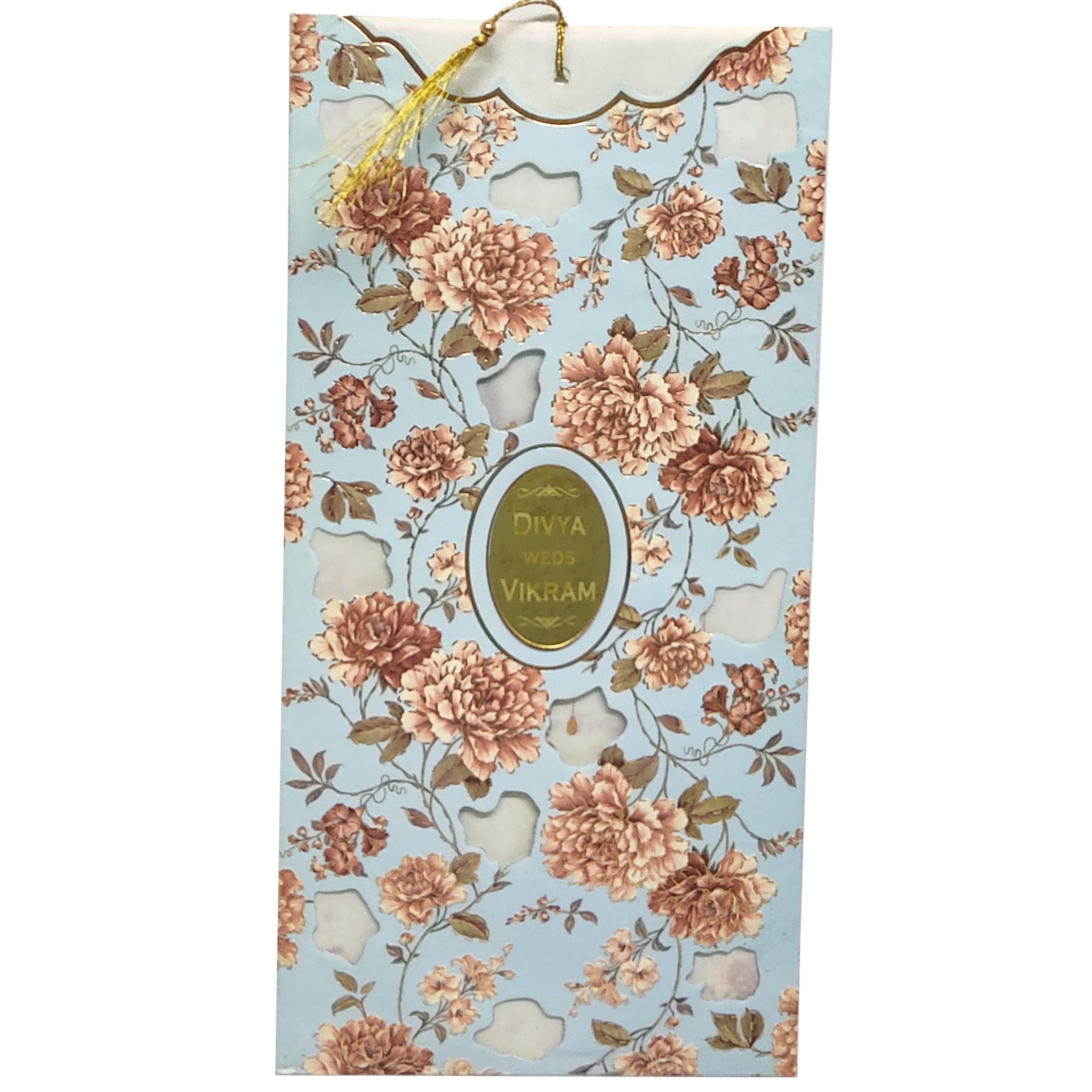 Light Blue Floral Laser Cut Panache Offset Invite-KNP7007L