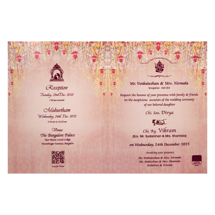 Orange Classic Floral Wedding Card In Offset Print-KNKC4056-King of Cards