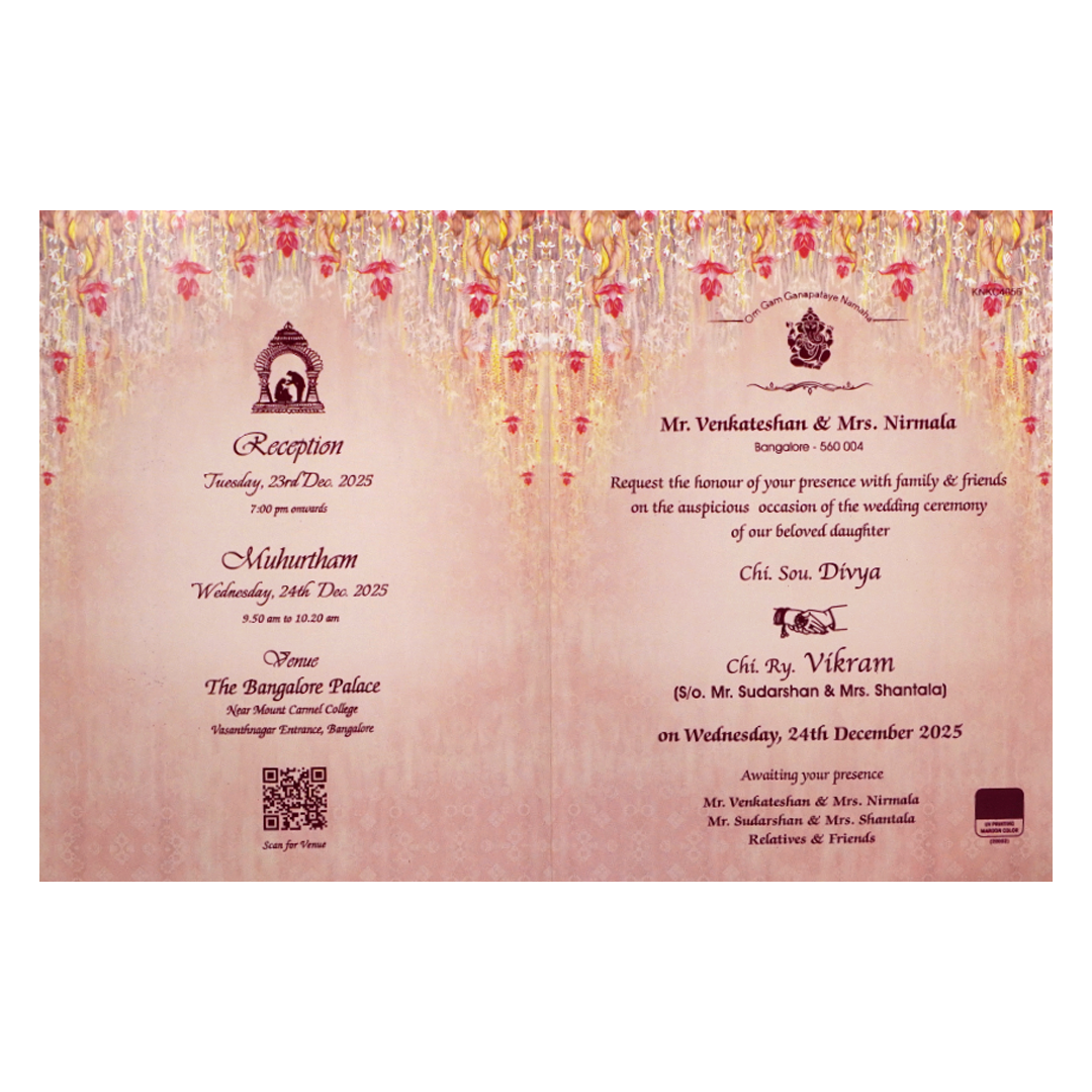 Orange Classic Floral Wedding Card In Offset Print-KNKC4056