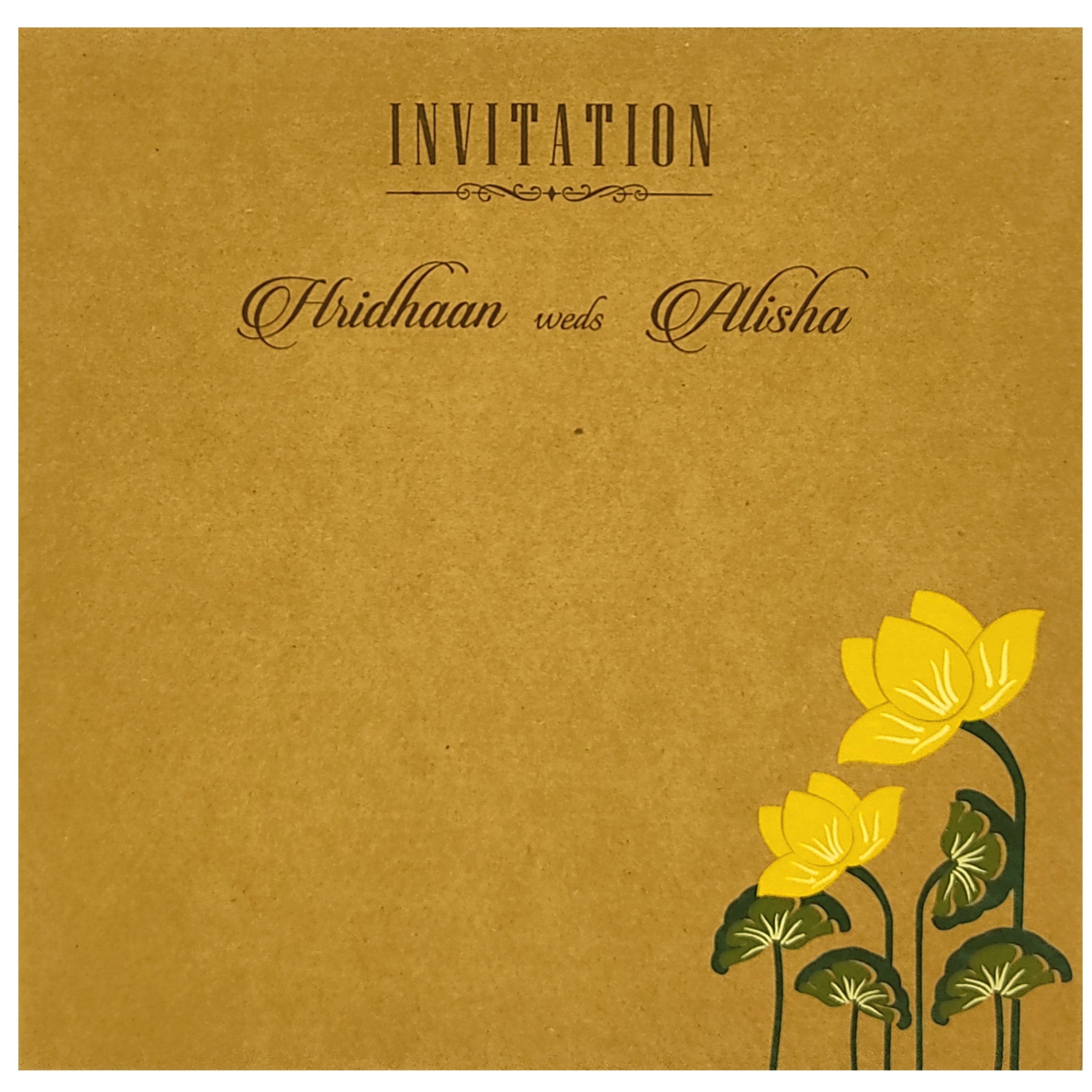 Khaki Brown Lotus Floral Wedding Card-Krc28550