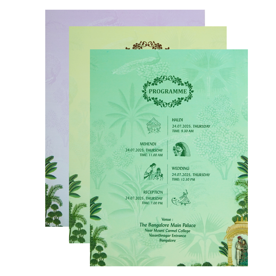 Green Laser-Cut Bride & Groom Wedding Card-King of Cards