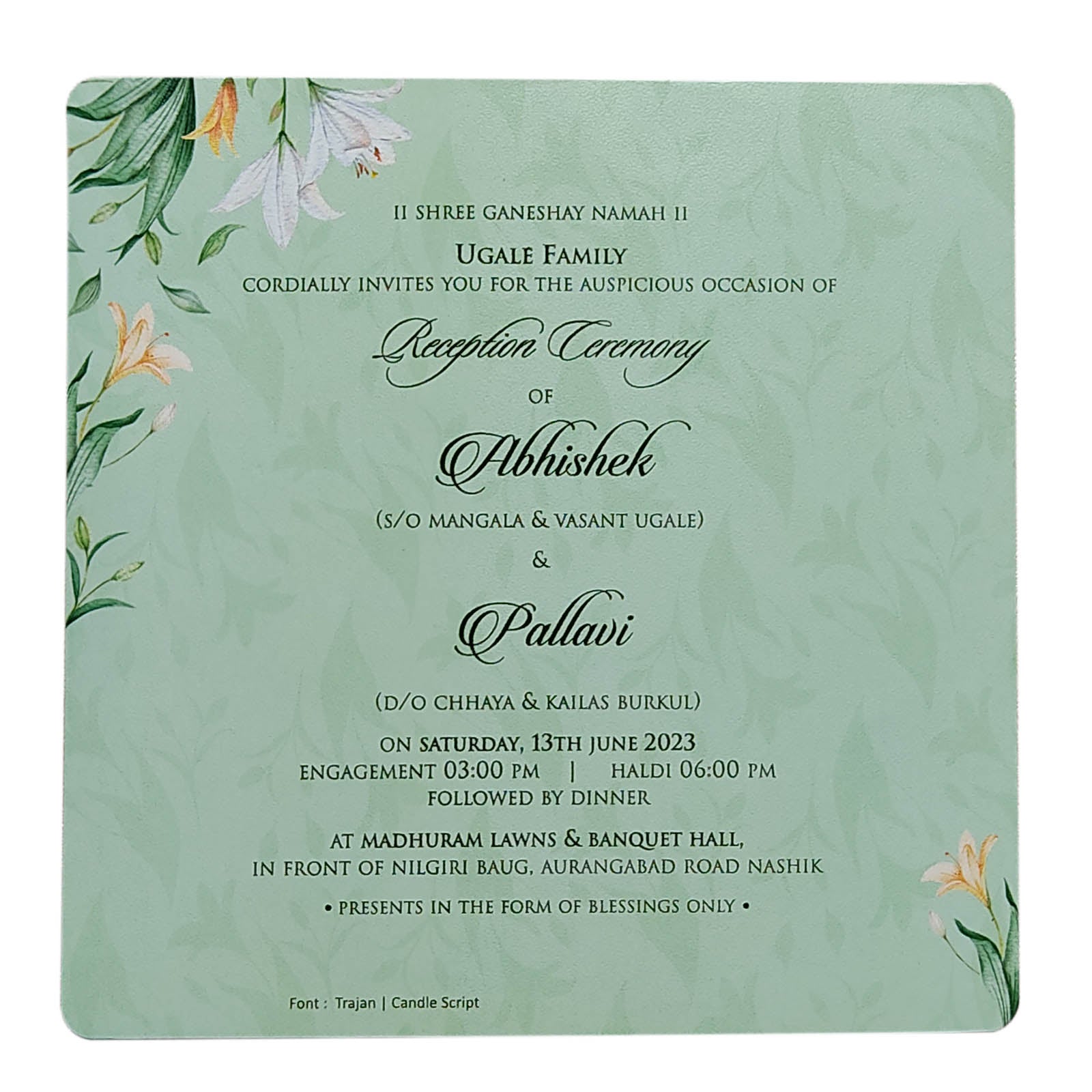Soft Green Single Sheet Invitation-KRCS6570