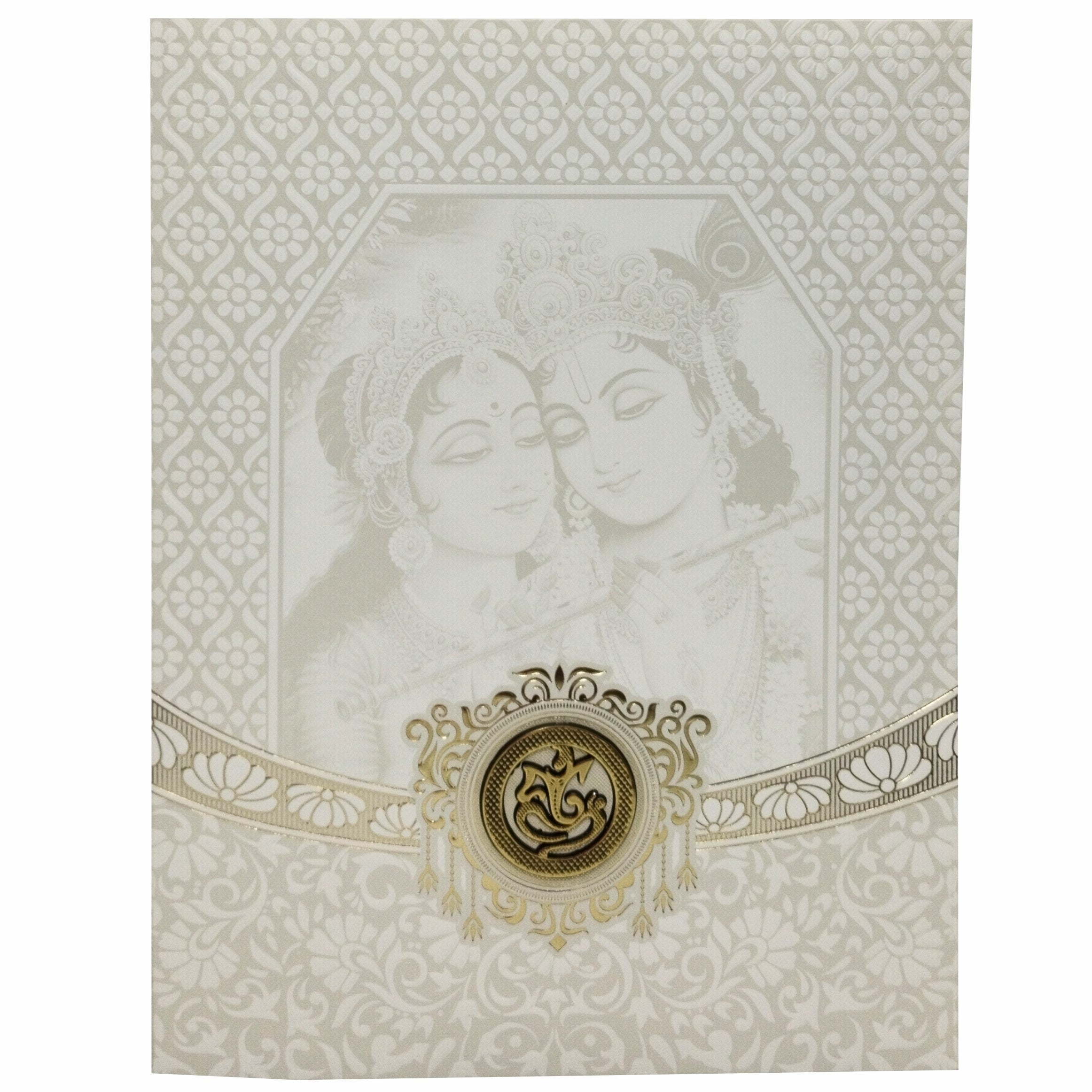 White Radha Krishna With Screen Printing And Gold Foiling-KNJS2053