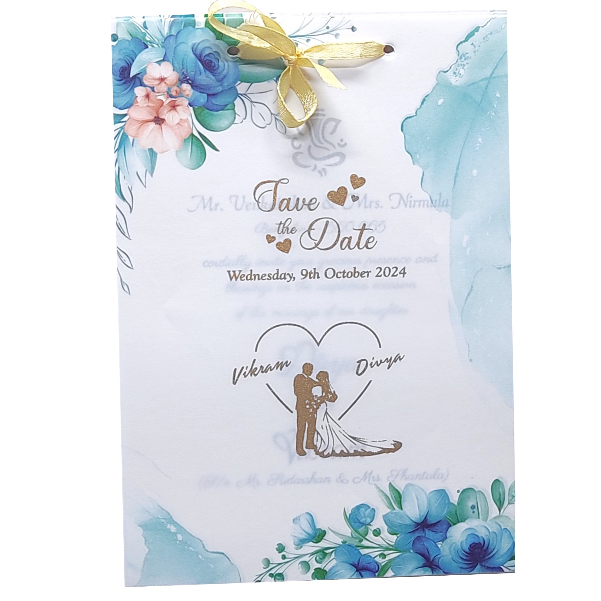 Blue Floral Tracing Invitation Card-KNCY6606B