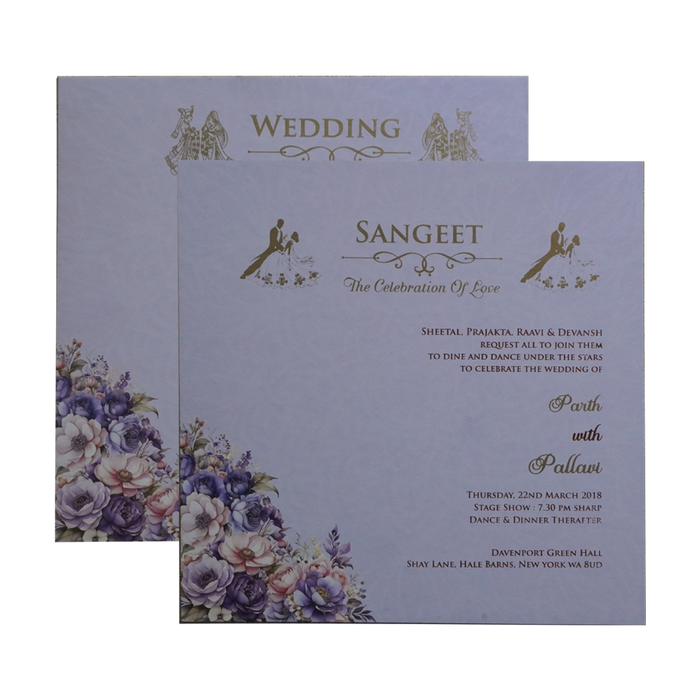 Purple Floral Embossed Premium Wedding Invitation-King of Cards
