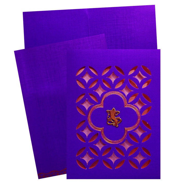 Purple Laser-Cut Wedding Card-King of Cards