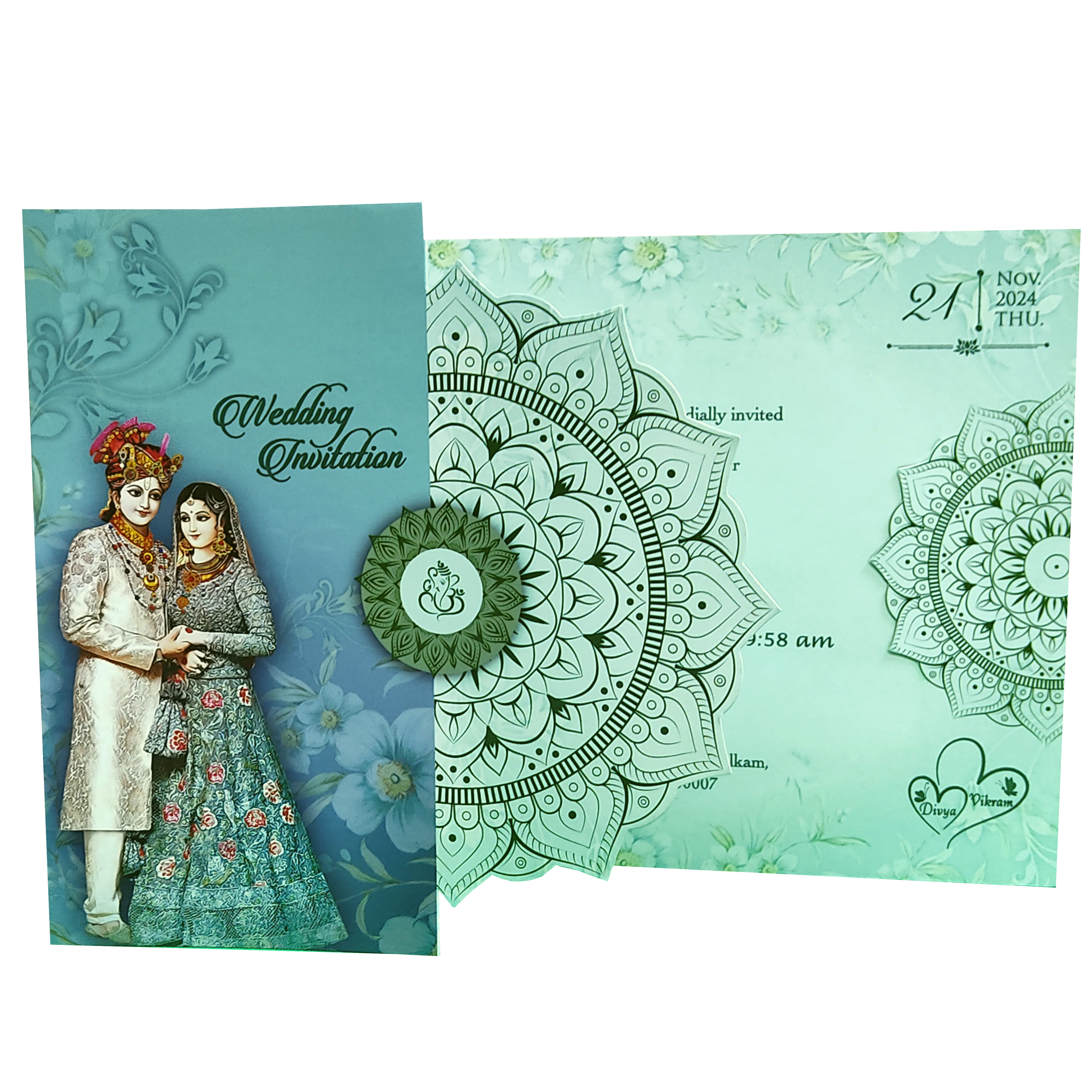 Green Floral Bride Groom Wedding Card-King of Cards