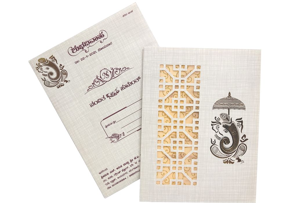 Grey Jumbo Metallic Laser Cut With Gold Wolly And Ganesha-KNK50191-King of Cards