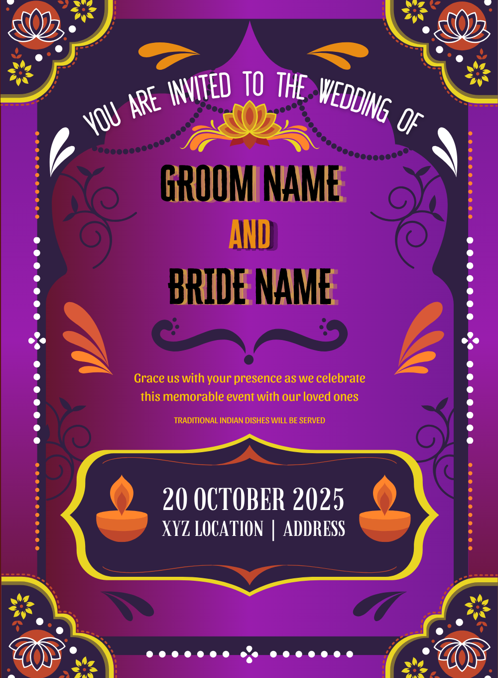 Purple Attractive Lotus Rajasthani Wedding Invitation-AARWI003