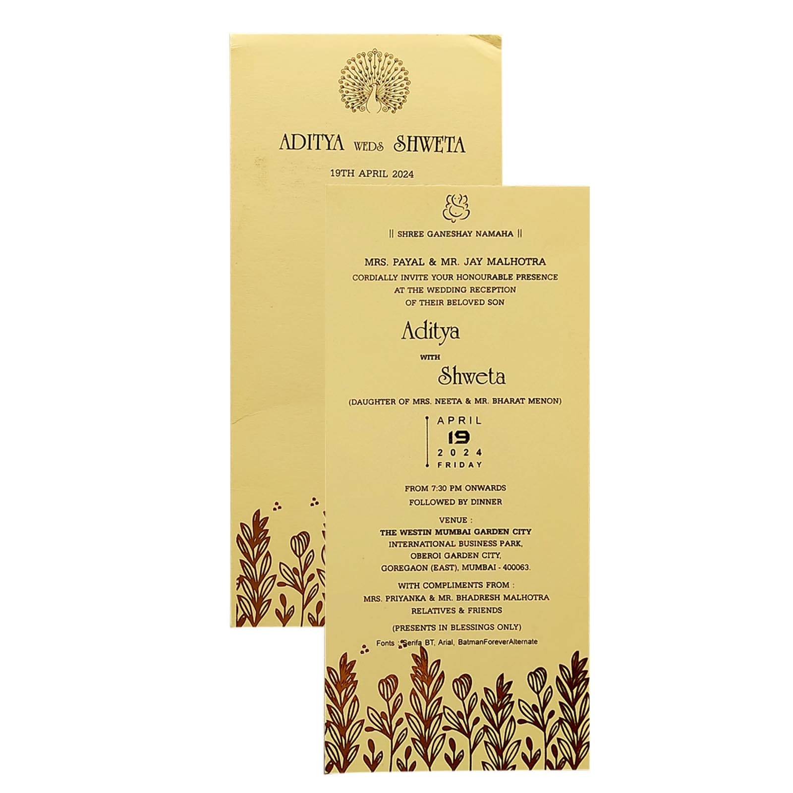 Selling Cream floral foil single sheet invitation card online. Buying invitation cards made easy with King of Cards! &