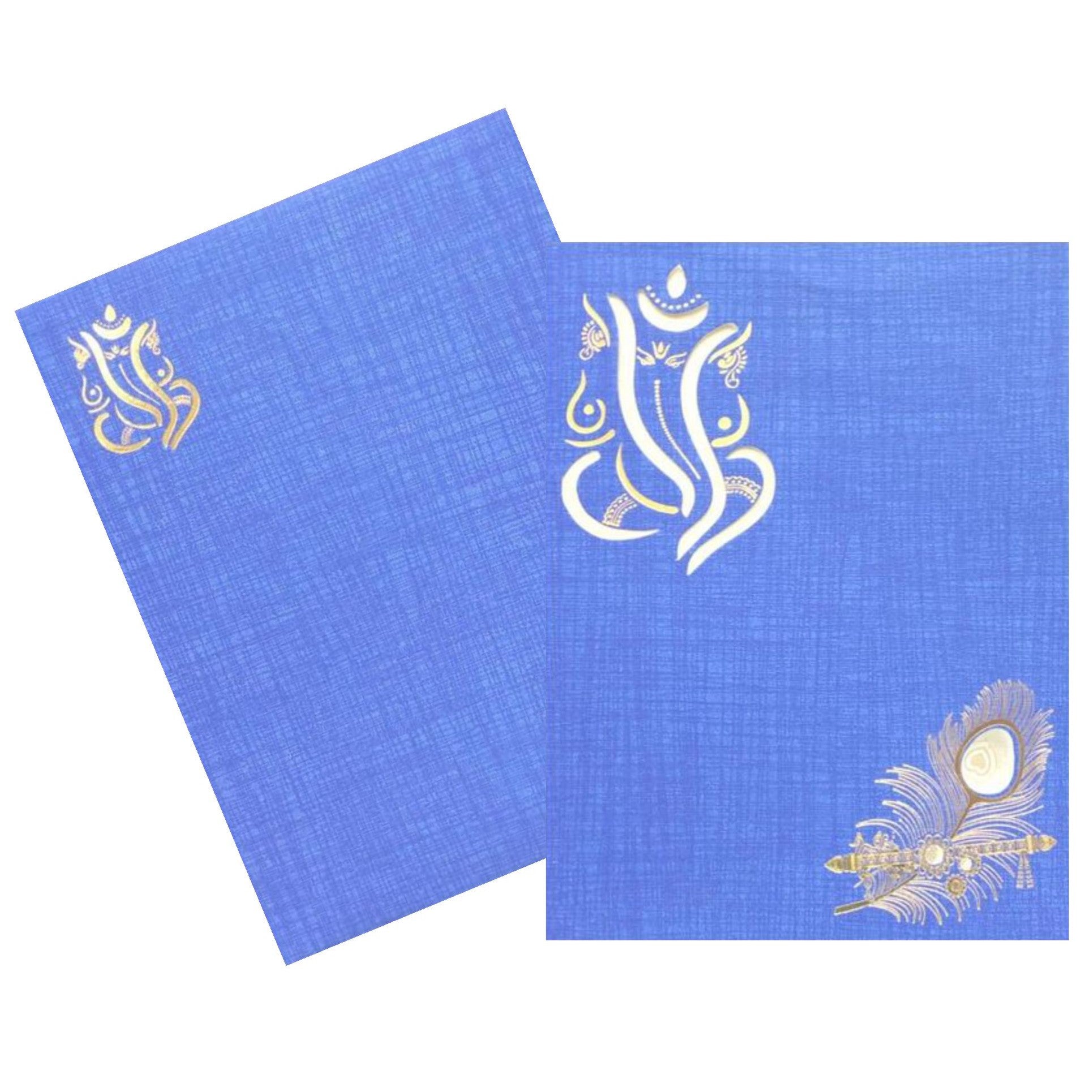 Fabulous Blue Shading With Ganesha Theme Wedding Card-KNK50082