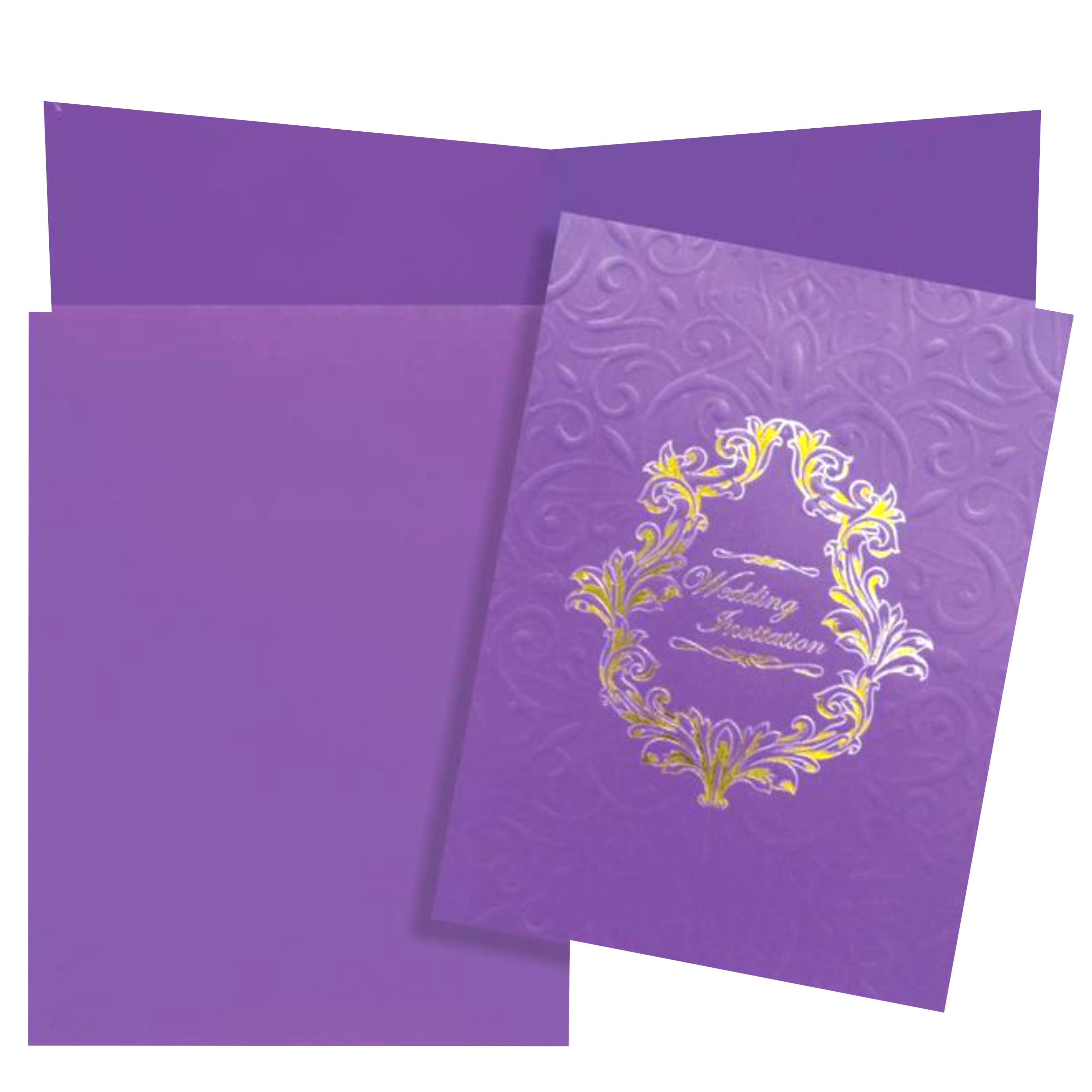 Fabulous Violet Shading With Floral Embossed Design Wedding Card-KNK2721
