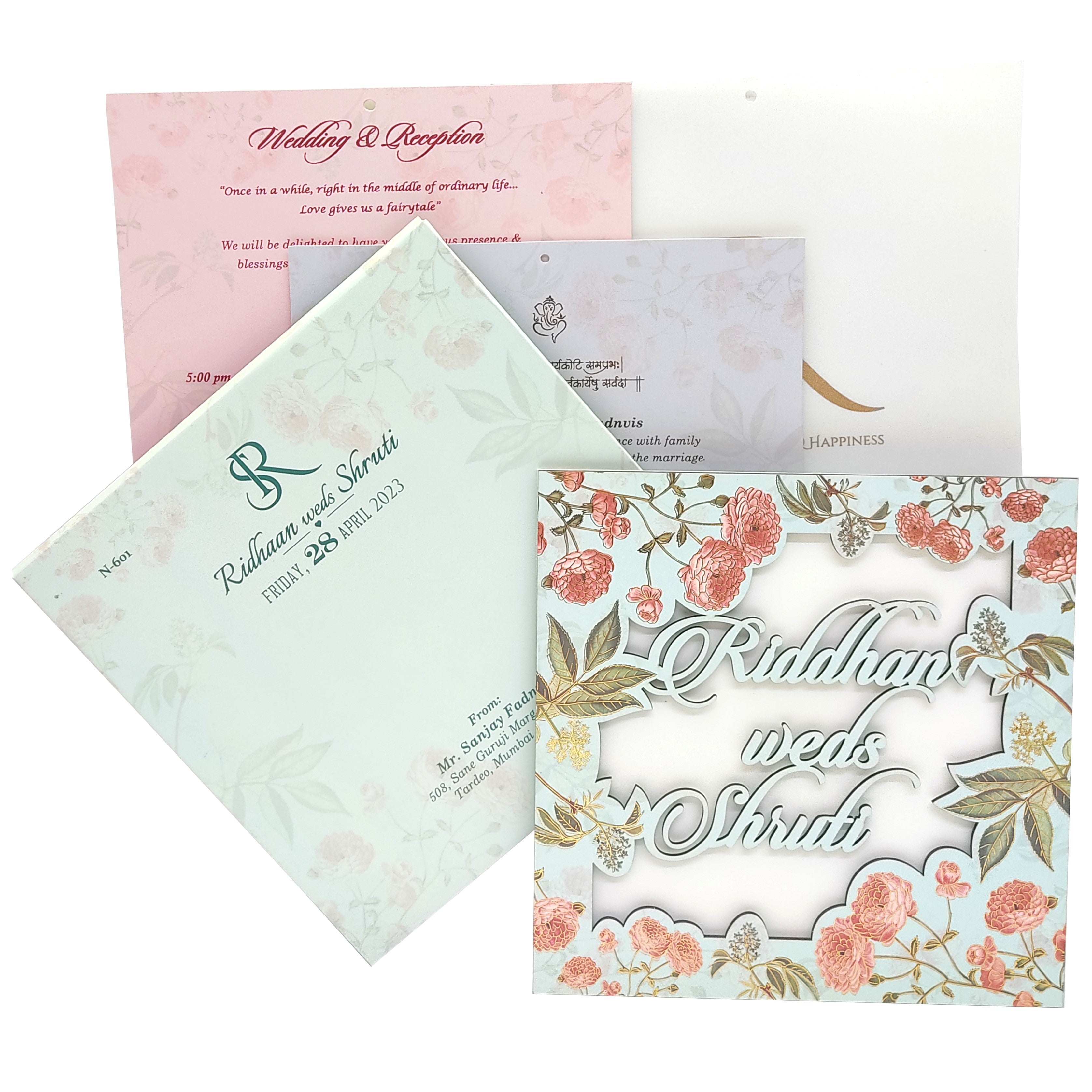Celebrate in style with customized Light Coral Green MDF Invitation Order now! ?WhatsApp Support ?Express Delivery.