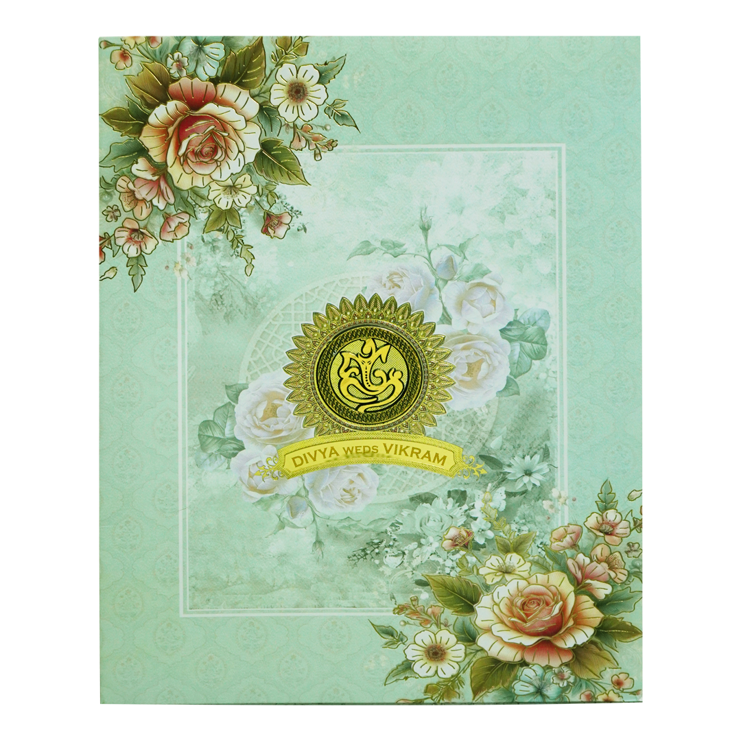 Pastel Green Floral Wedding Card-KNKJ1142