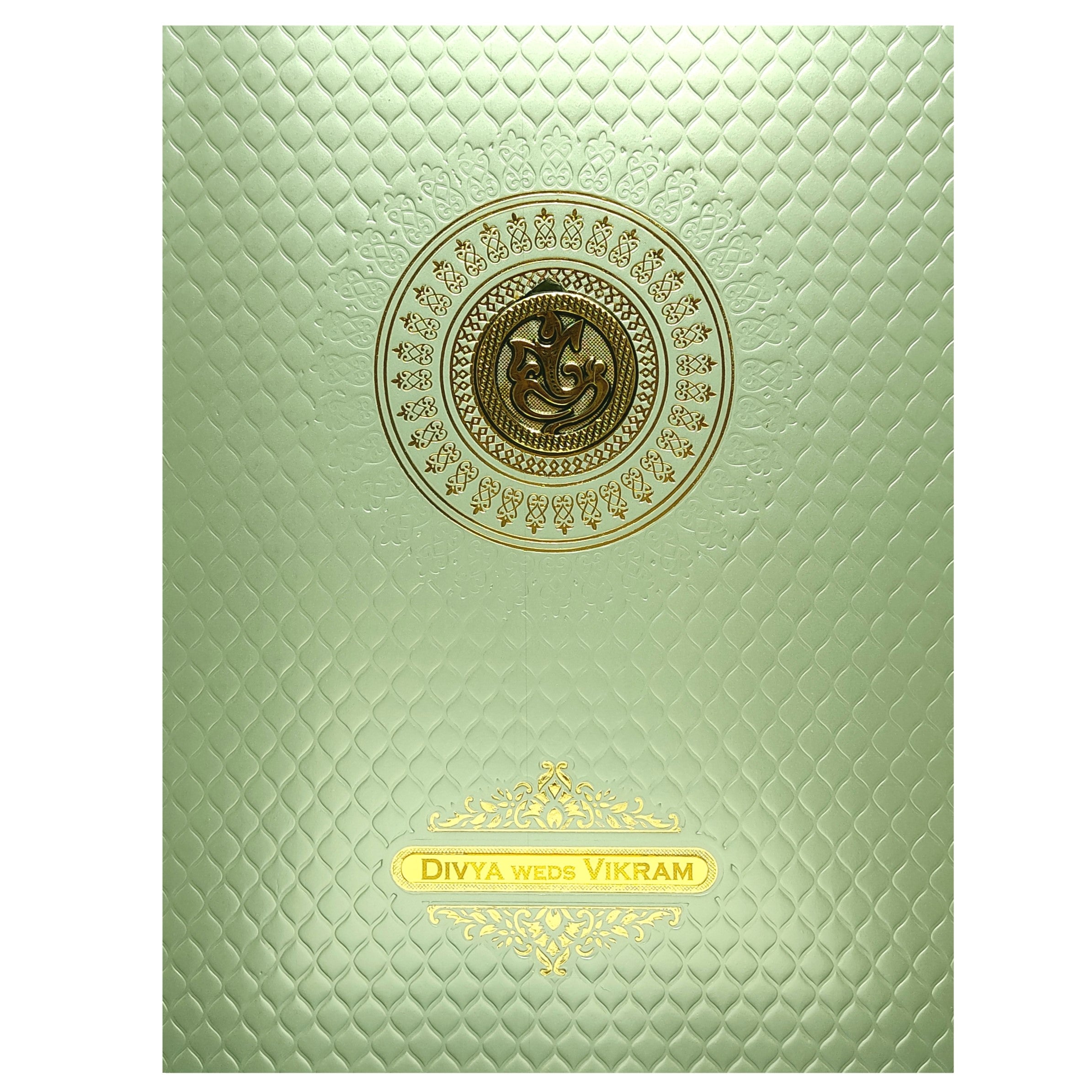 Green Metallic Ganesha Invitation Card-KNK4202BL