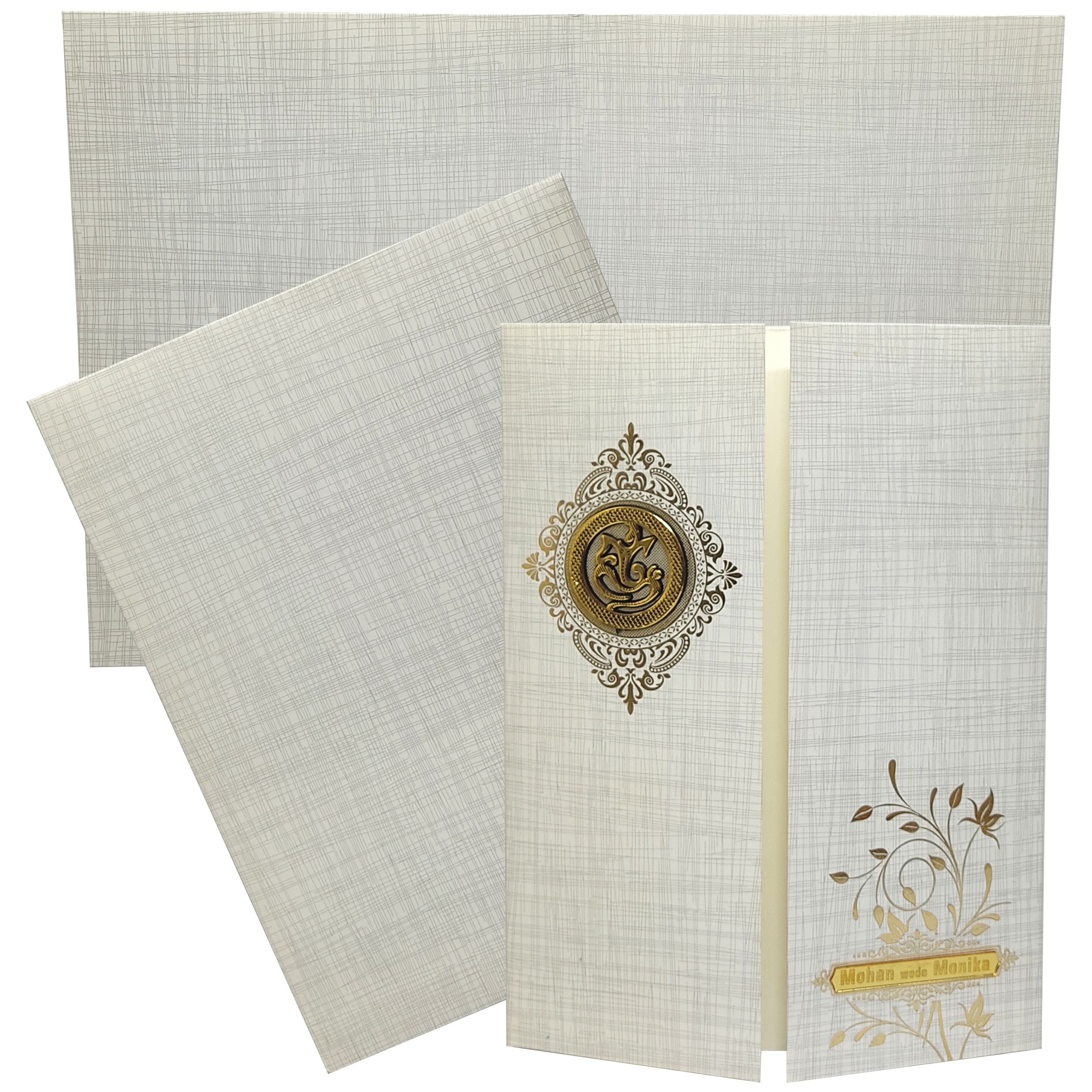 Grey Metallic Door Type Floral Design With Ganesha-KNK7051G