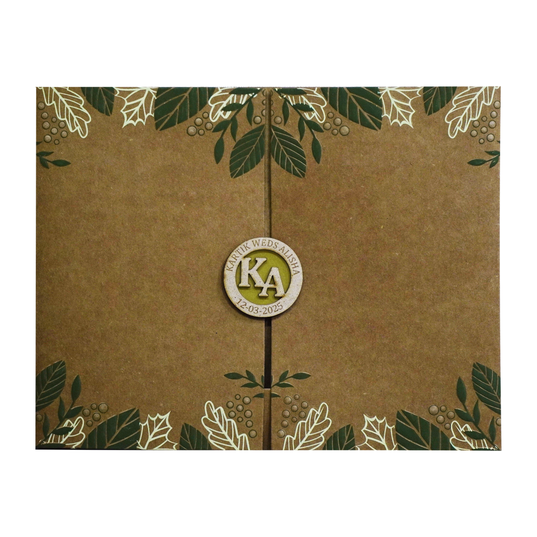 Khaki Brown Floral Box Wedding Card-KRC30122